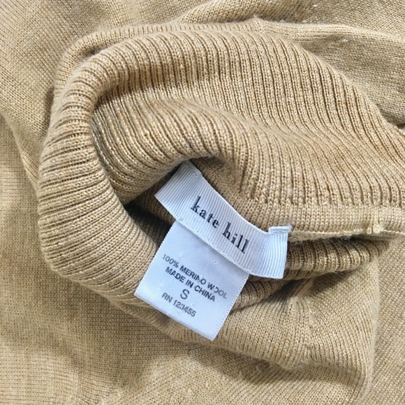 KATE HILL 100% MERINO WOOL TAN TURTLENECK SWEATER - Picture 4 of 4